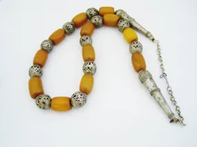 Vintage Yemeni Bakelite Necklace with Butterscotch Barrel Beads