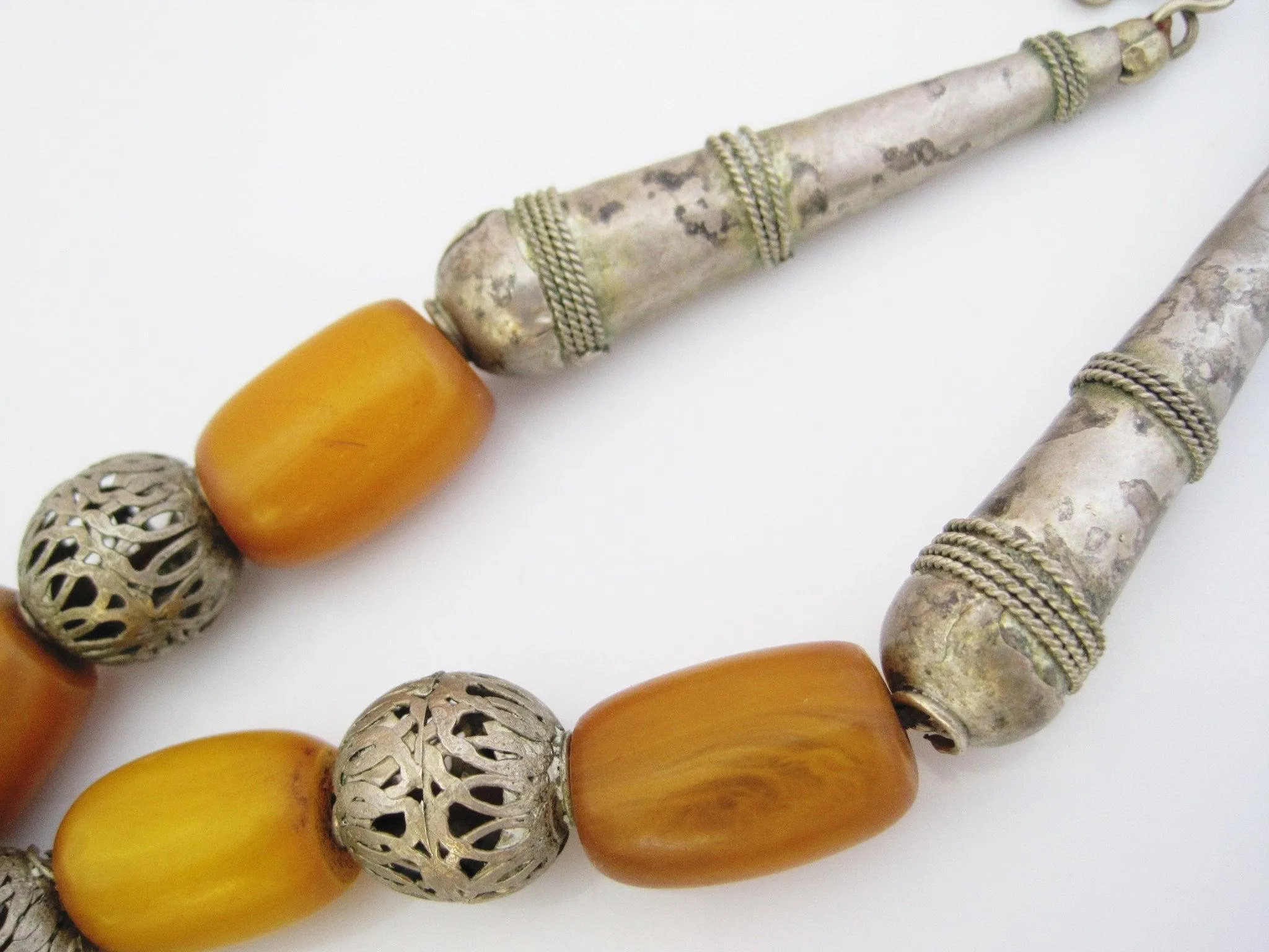 Vintage Yemeni Bakelite Necklace with Butterscotch Barrel Beads