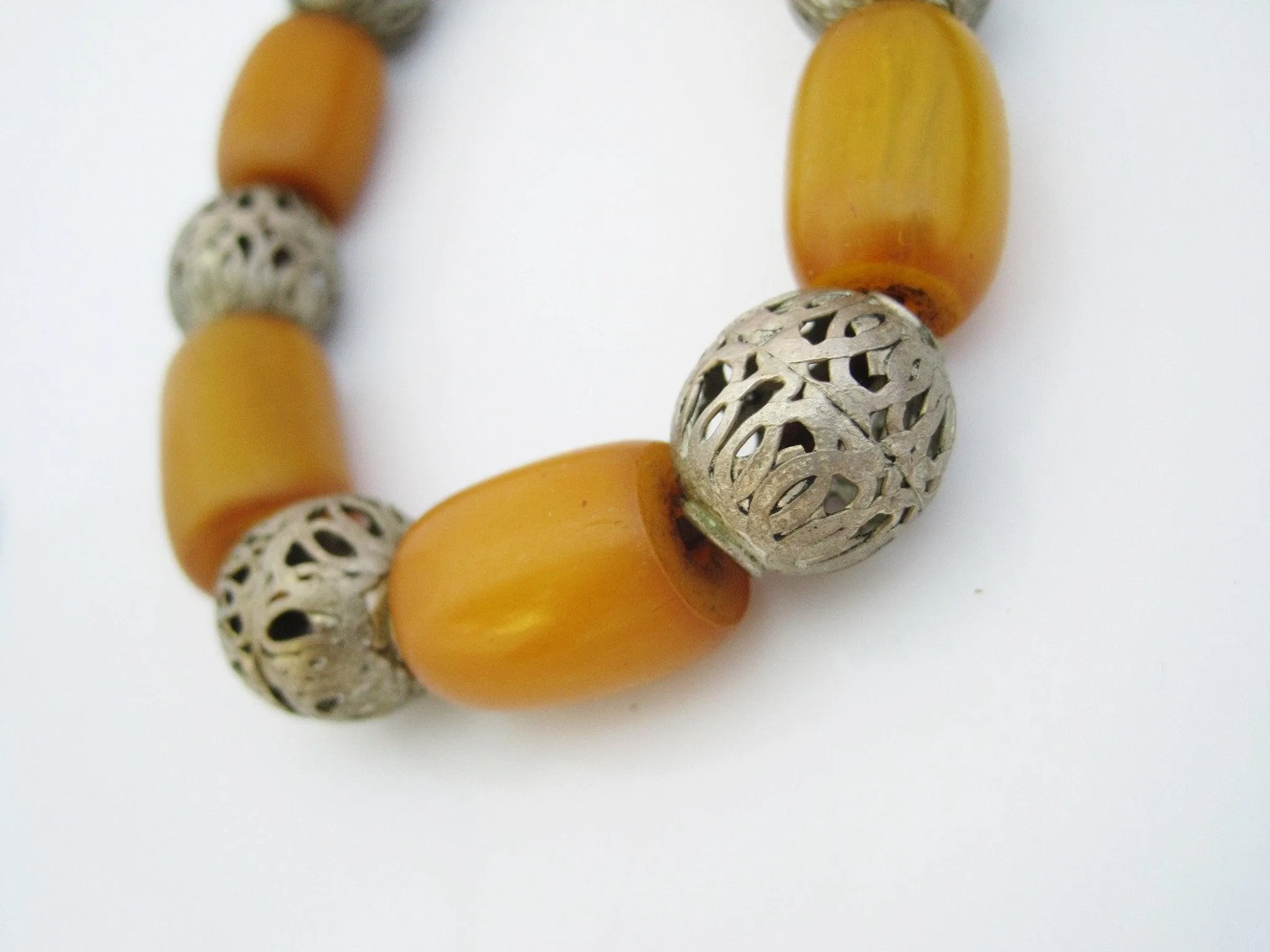 Vintage Yemeni Bakelite Necklace with Butterscotch Barrel Beads