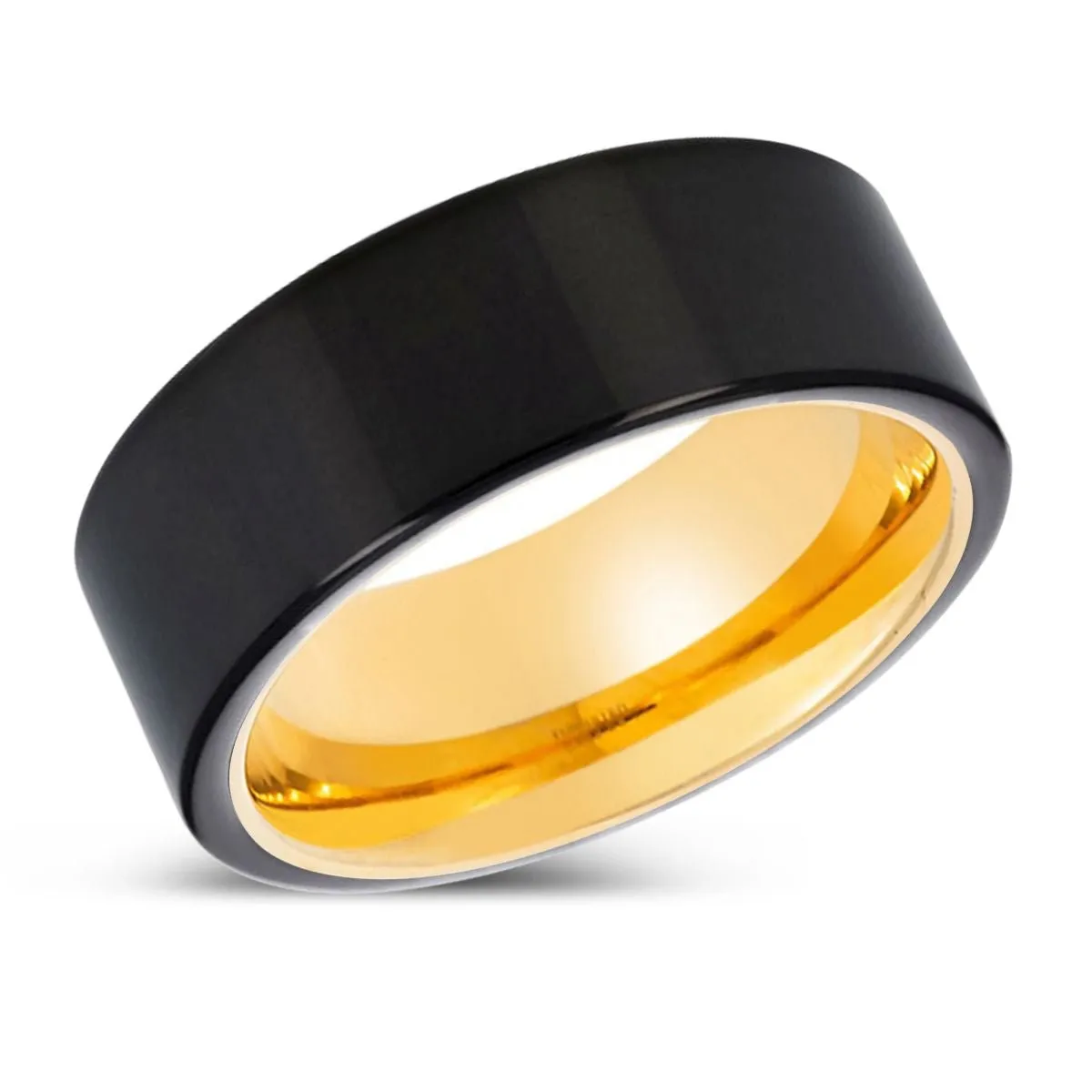 WARCESTER | Gold Ring, Black Tungsten Ring, Shiny, Flat