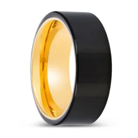WARCESTER | Gold Ring, Black Tungsten Ring, Shiny, Flat