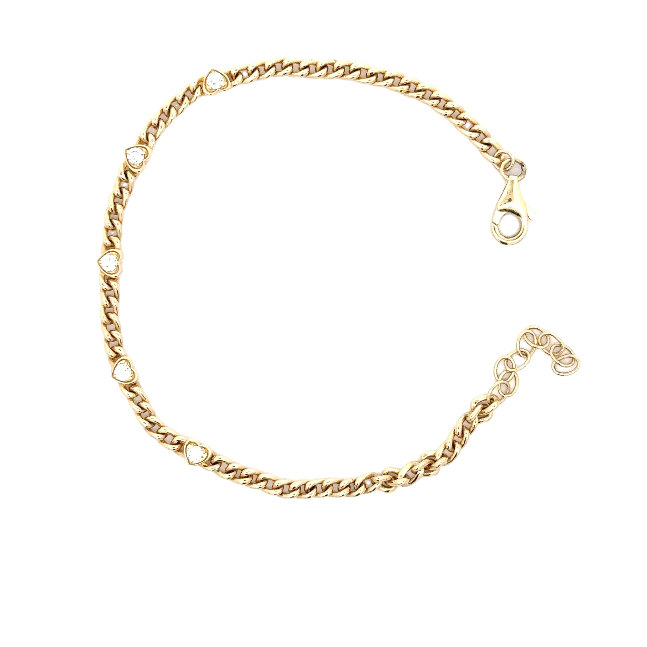 WD1709 14kt Gold Baby Cuban Chain with 5 Diamond Detail Hearts