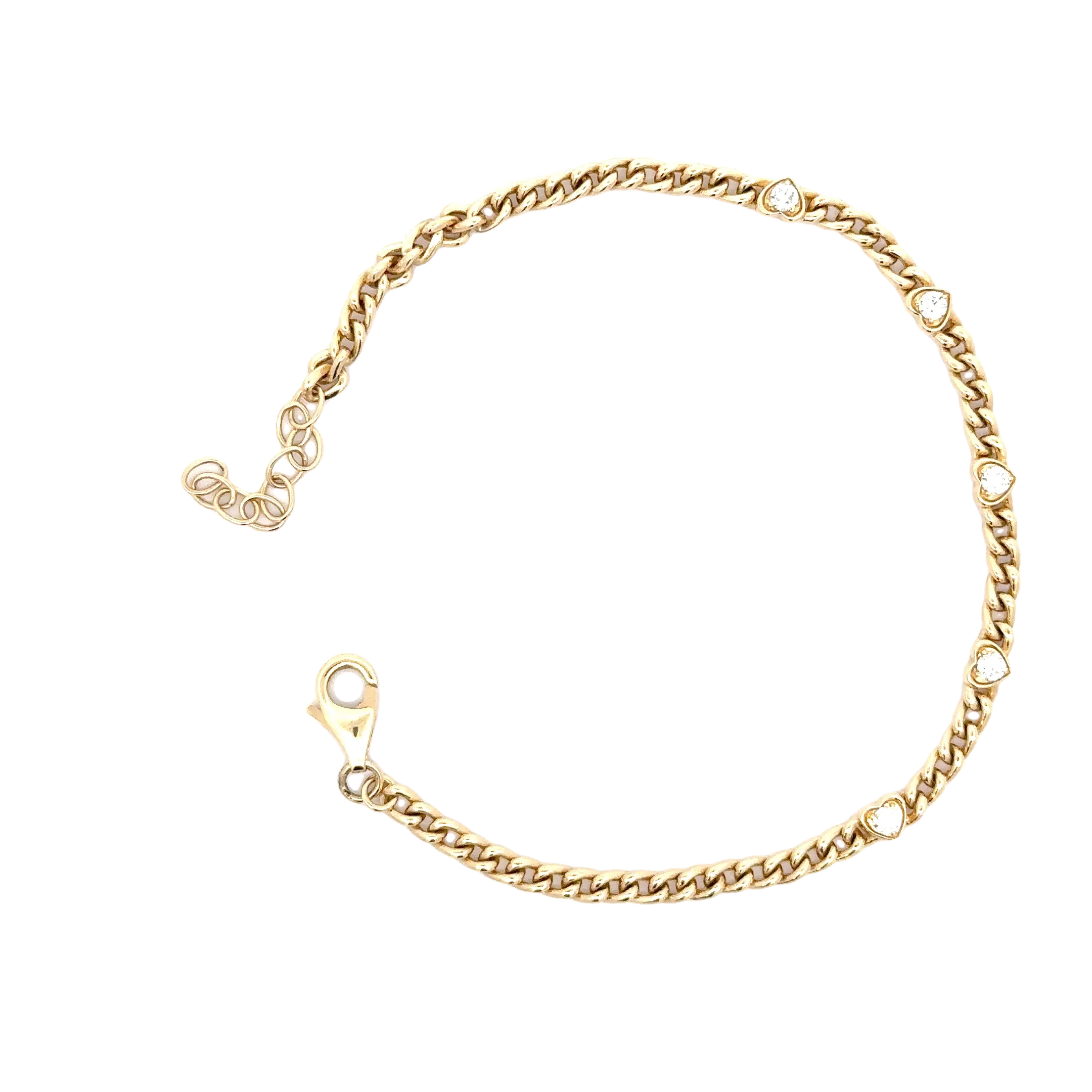 WD1709 14kt Gold Baby Cuban Chain with 5 Diamond Detail Hearts