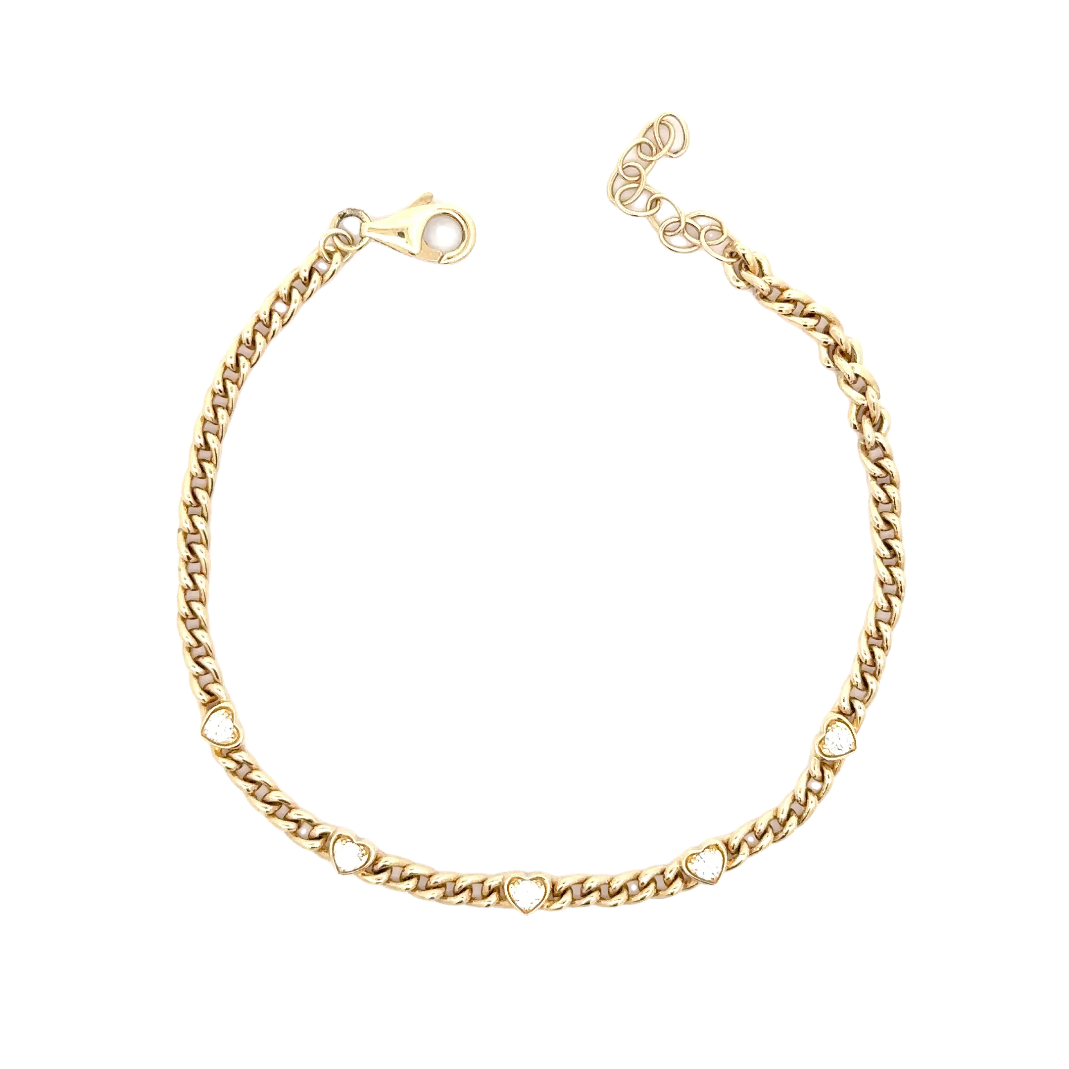 WD1709 14kt Gold Baby Cuban Chain with 5 Diamond Detail Hearts