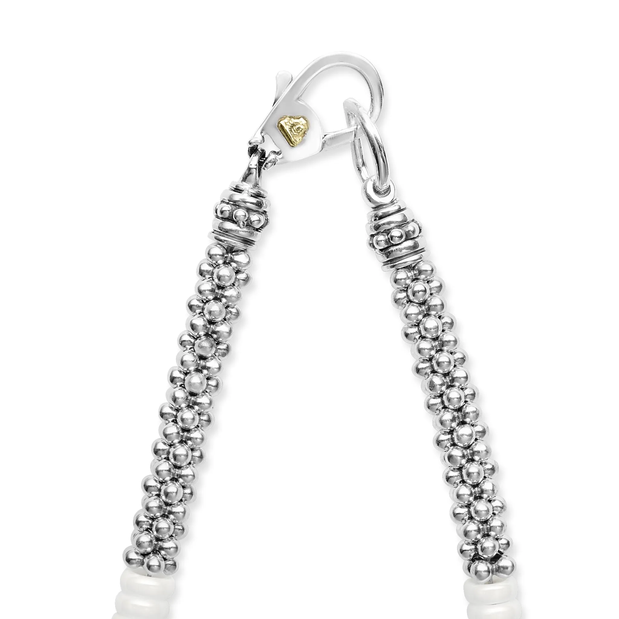 White Caviar Ceramic Three Bead Station Caviar Necklace
