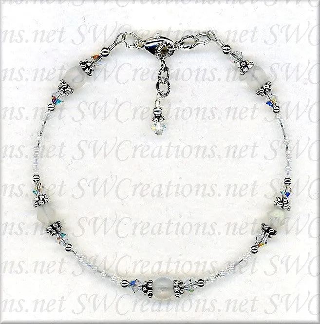 White Czech Crystal Frosted Anklet