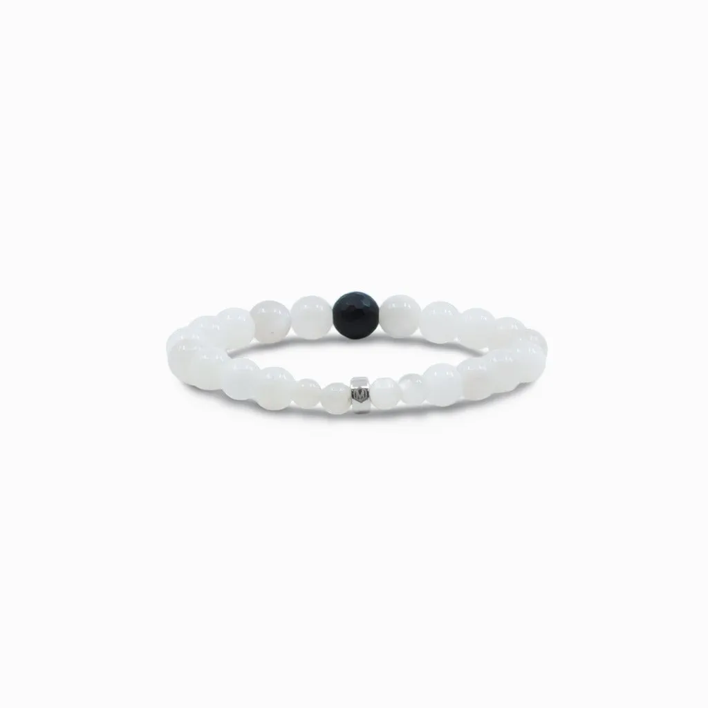 White Moonstone & Lava Beaded Bracelet