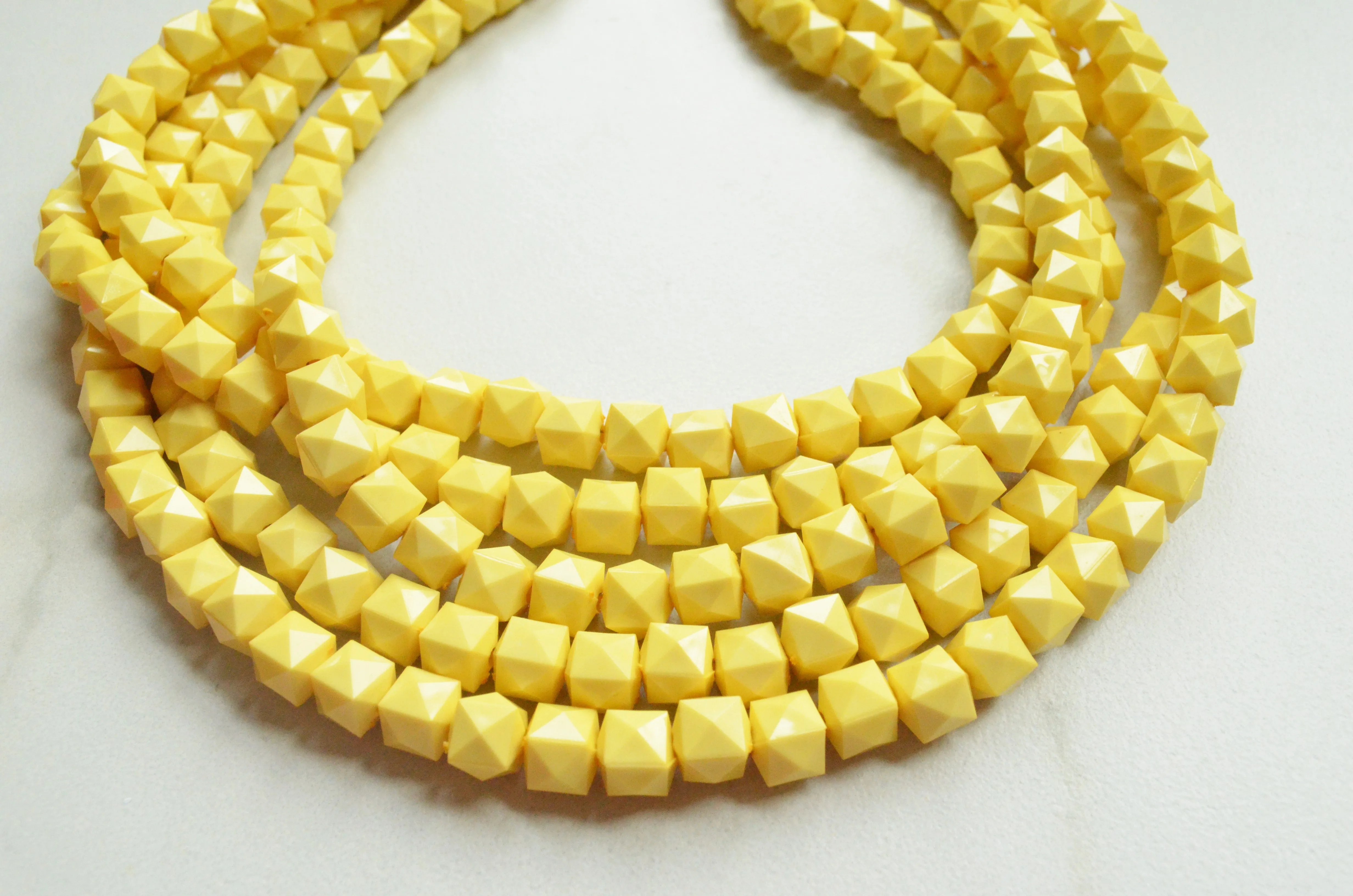 Yellow Acrylic Beaded Chunky Multi Strand Statement Necklace - Lexi