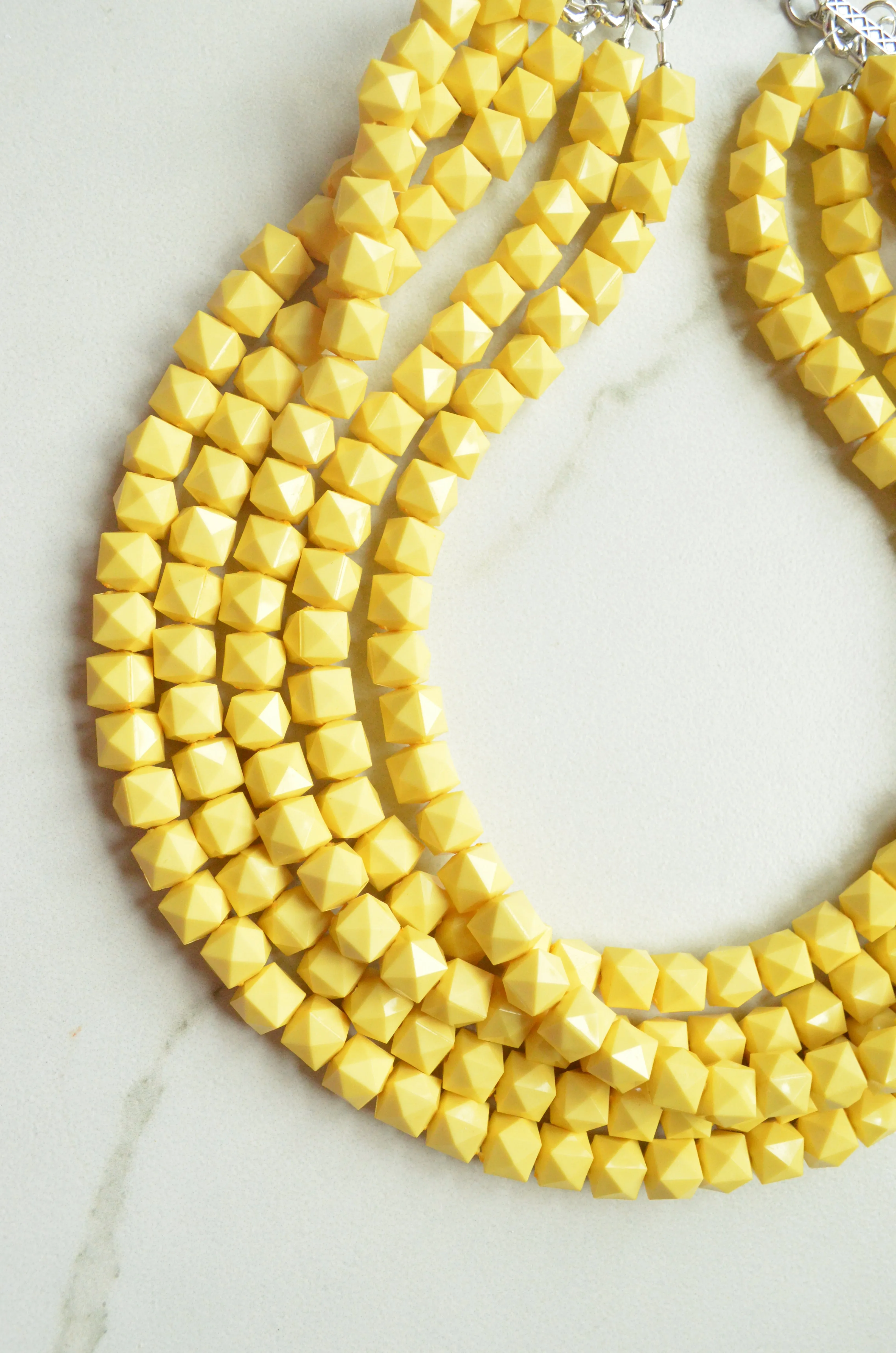 Yellow Acrylic Beaded Chunky Multi Strand Statement Necklace - Lexi