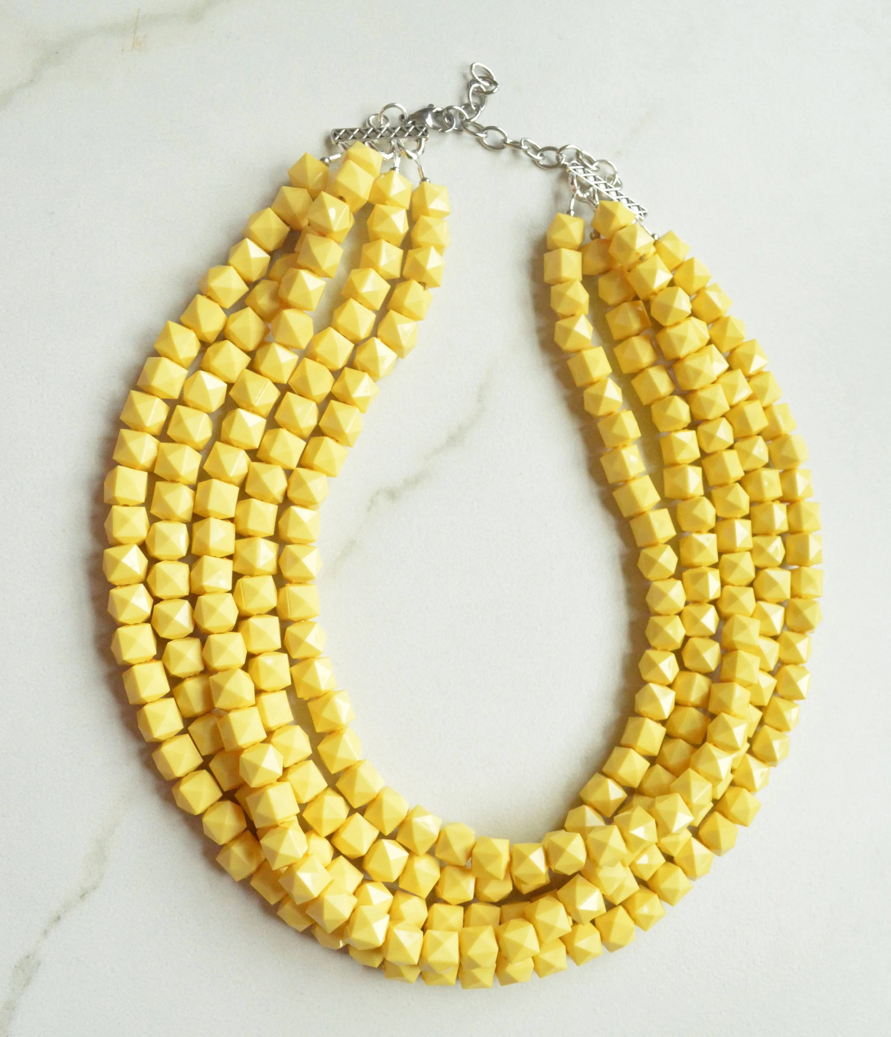 Yellow Acrylic Beaded Chunky Multi Strand Statement Necklace - Lexi