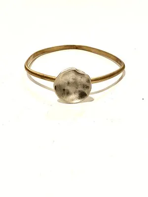 Yellow Brass and Silver Petal Bangle Large