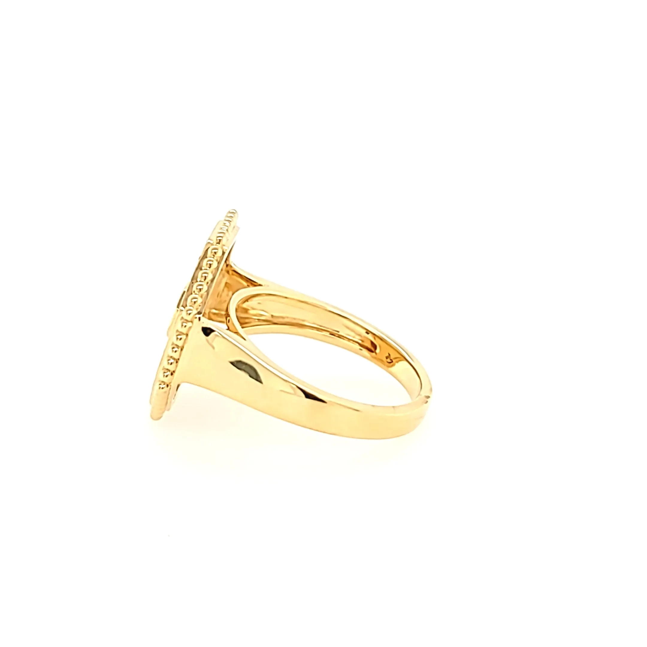 Yellow Gold Diamond Textured Octagon Ring (I7702)