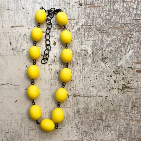 Yellow Matte Oval Beaded Amelia Necklace